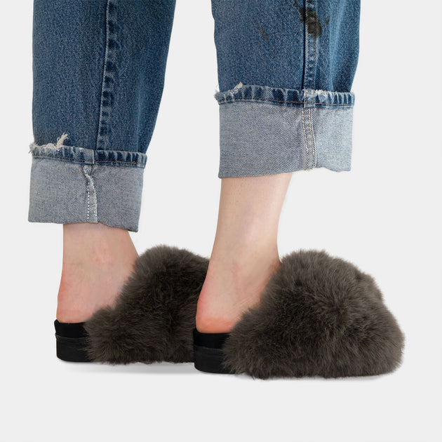 Women's Winter Real Mink Fur Slippers Flat Heel Sliders Fur Sandals Cute  Slides