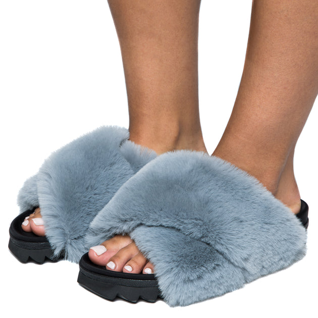 R0AM - Mink Cloud Faux Fur Slippers - Black – ALIBI - Bloomington