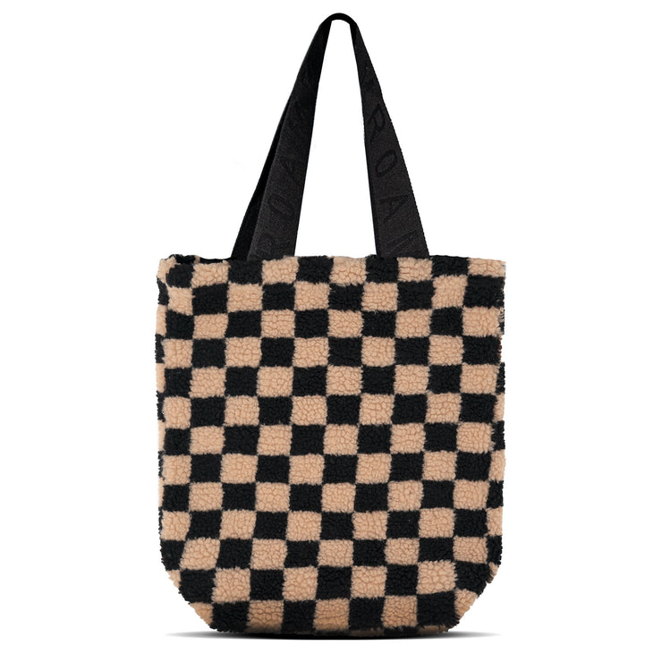 ROAM CHECKERED FUZZY MINI TOTE NUDE & BLACK