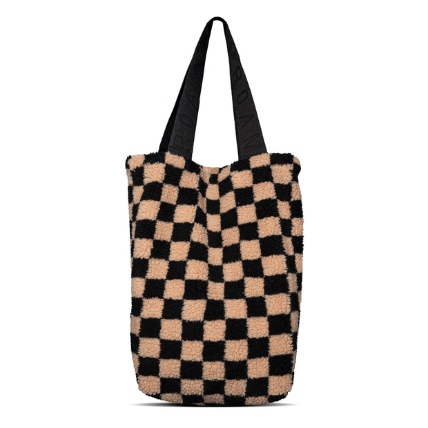 ROAM CHECKERED FUZZY MINI TOTE NUDE & BLACK