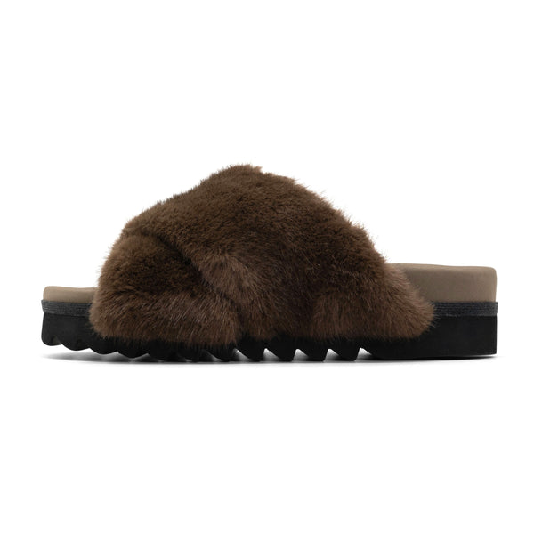 ROAM CLOUD SLIPPERS TAUPE FAUX FUR