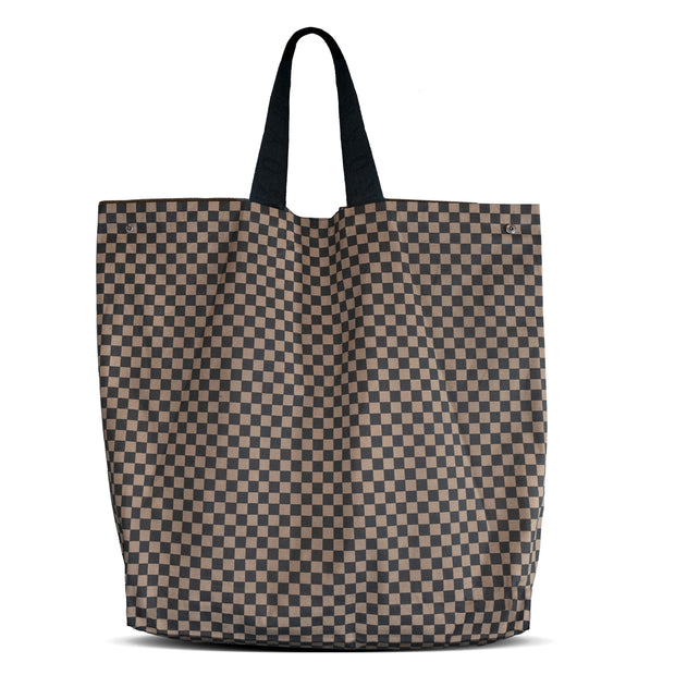 ROAM CHECKERED FOLDY MAXI TOTE TAUPE & BLACK