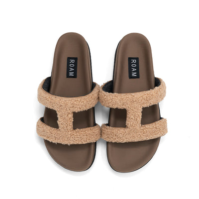 ROAM FUZZY CUFFS SANDAL BEIGE FAUX SHEARLING