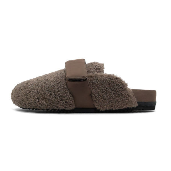 ROAM FUZZY LOAFER MULE TAUPE FAUX SHEARLING