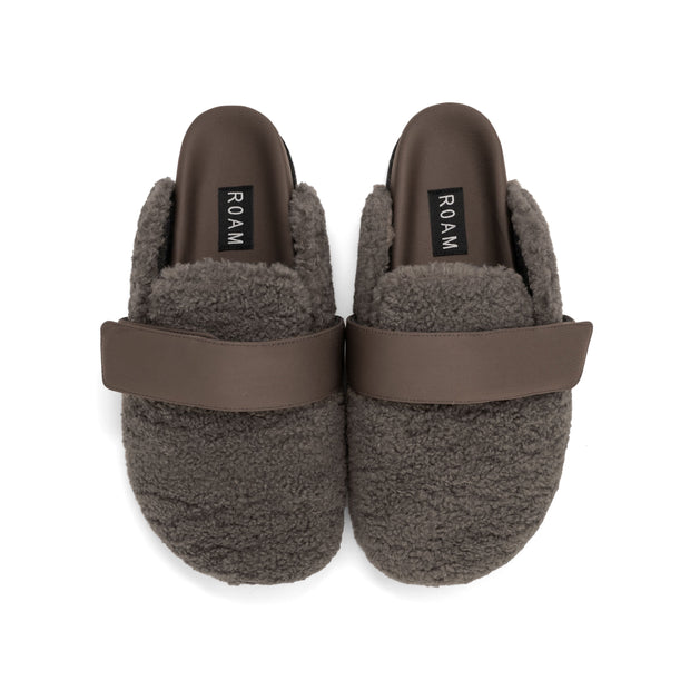 ROAM FUZZY LOAFER MULE TAUPE FAUX SHEARLING