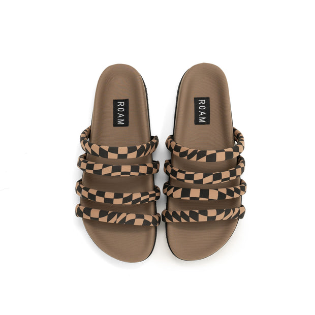 ROAM QUATTRO SANDAL BLACK & BEIGE WAVY CHECK NEOPRENE