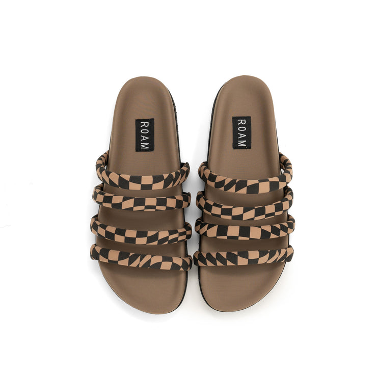 ROAM QUATTRO SANDAL BLACK & BEIGE WAVY CHECK NEOPRENE