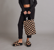 ROAM CHECKERED FUZZY MINI TOTE NUDE & BLACK