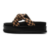 ROAM WAVY CHECK SIDE SLIP STACK PLATFORM BLACK & BEIGE VEGAN LEATHER