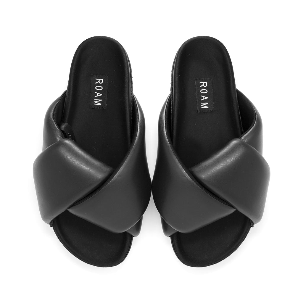 Black Textured Mesh Knitted Slide Sandals - CHARLES & KEITH IN
