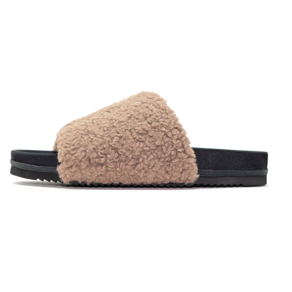 ROAM MEN'S FUZZY SLIDER SLIPPERS TAUPE FAUX SHEARLING – R0AM