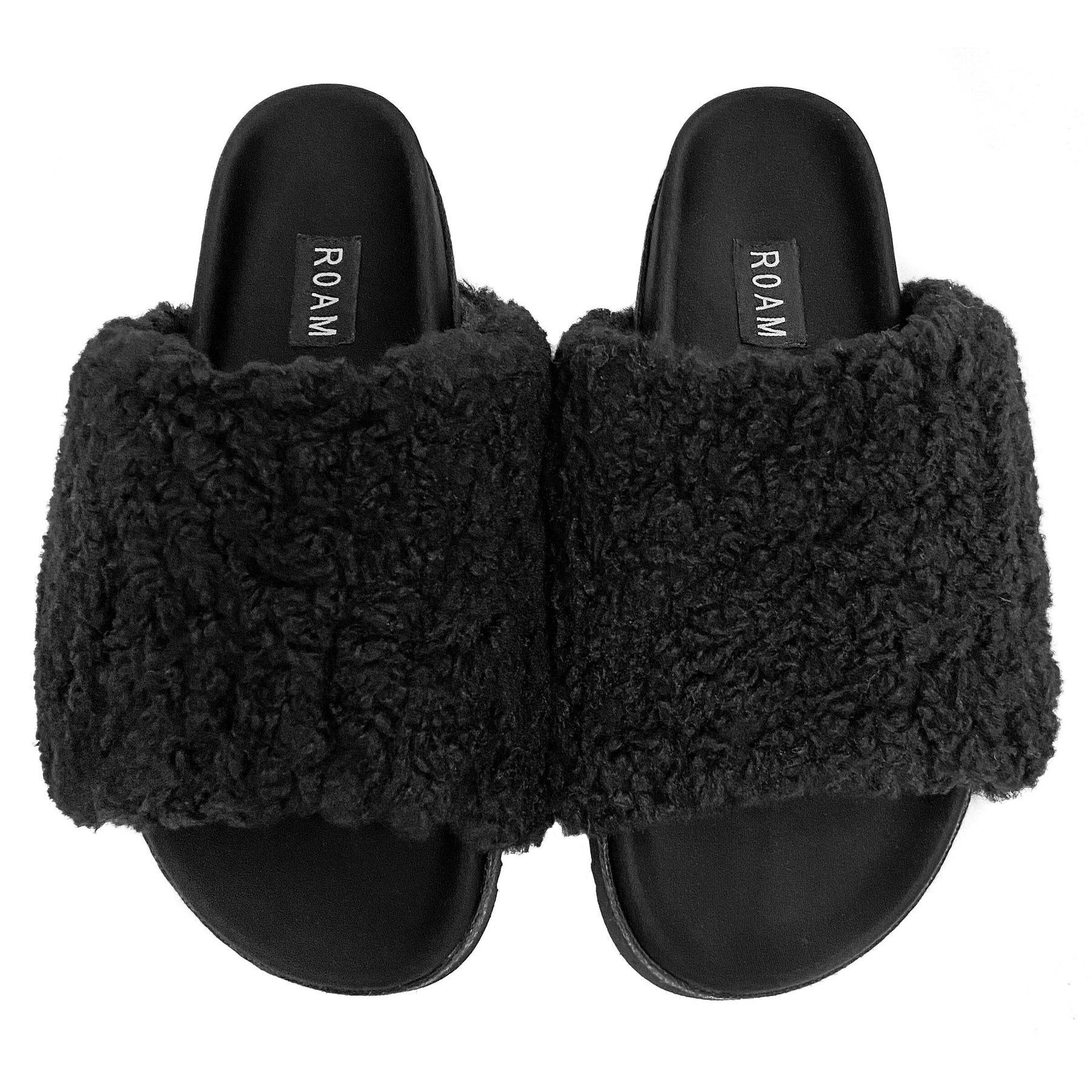 Roam Fuzzy Slippers Black Faux Shearling R0am 1236