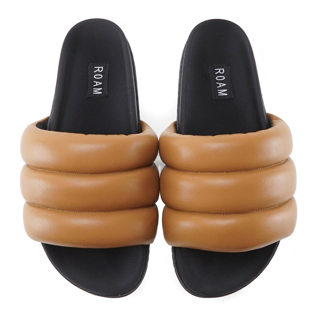 ROAM Puffy Sandals Cognac Vegan Leather R0AM